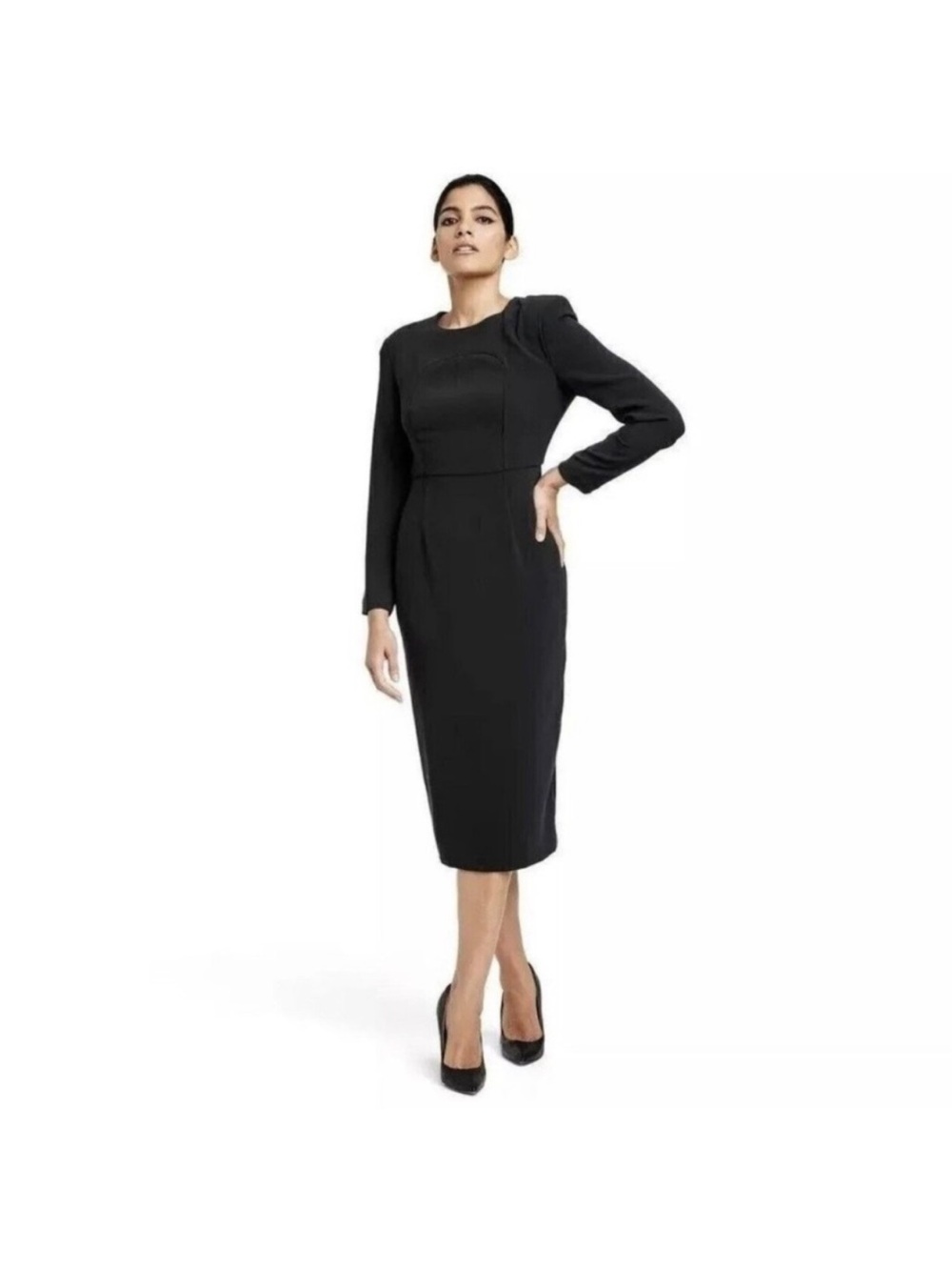 Sergio Hudson x Target — Elegant Black Long-Sleeve Sheath Midi Dress Size S